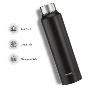 Solimo Stainless Steel Water Bottle (Pack of 2) | BIS-Approved | 900ml (Matte Black)