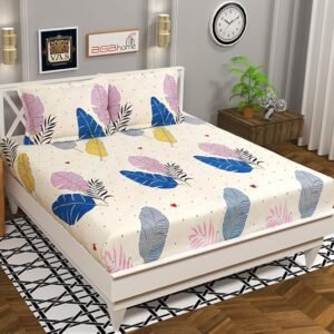 BSB HOME 3D Printed 144 Tc Microfiber Double Bedsheet with 2 King Size Pillow Covers Breathable | Wrinklfree | Summer | Topsheet (Light Green and White Cricle Print, 90 x 90 Inches)