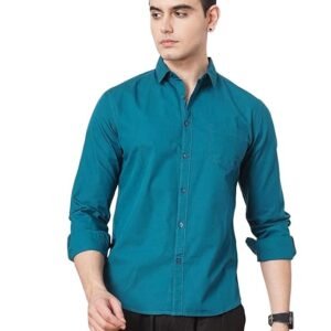 The Indian Garage Co Men's Cotton Slim Fit Solid Full Sleeves Cutaway Collar Resort Wear Shirt